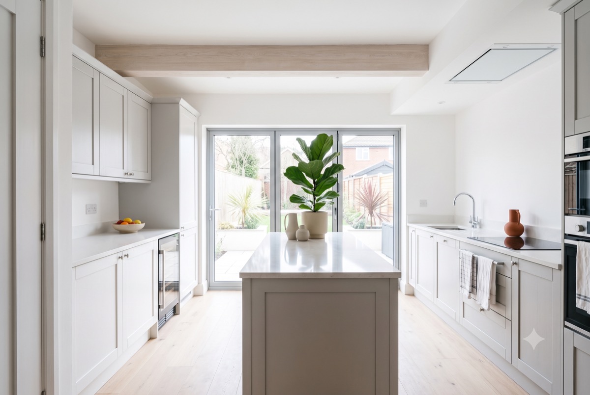 Bright renovated kitchen-diner extension with island, Wimbledon